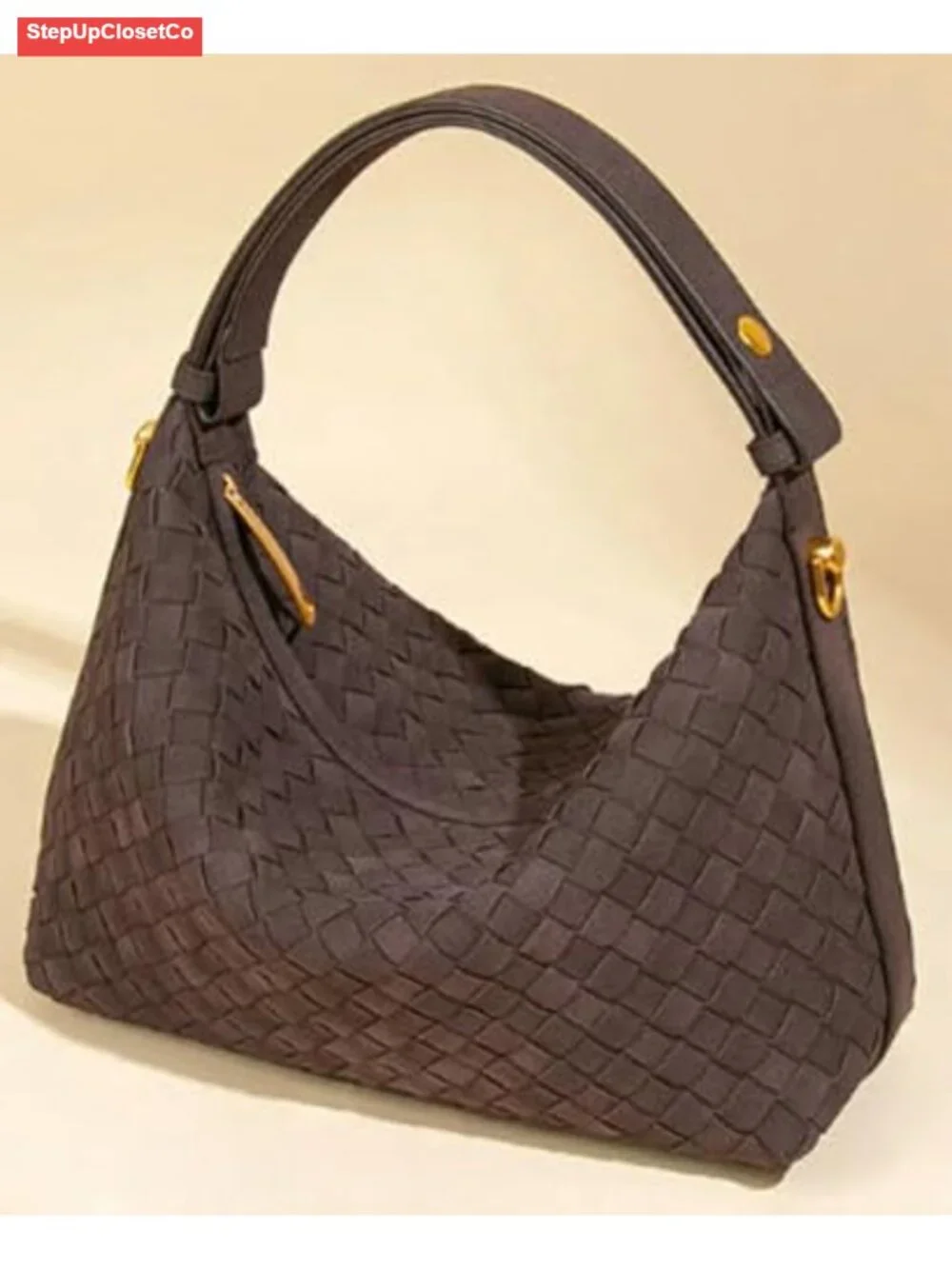 Retro Woven Suede Bag Shoulder Tote Purse Crossbody Slouchy Crescent Satchel - Picture 4 of 6